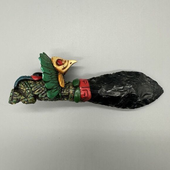Aztec Style Ceremonial Sacrificial Tecpatl Obsidian Blade Knife Dagger 6.5” - Picture 3 of 11